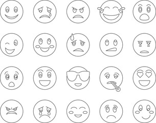 Emoji Reactions Icons Set. Emotion Expressions. Editable Stroke. Simple Icons Vector Collection