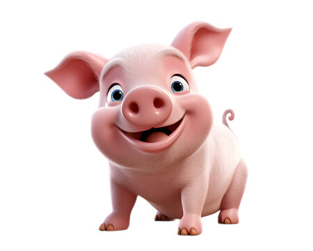 Adorable 3D Pig in Farm Transparent Background Generative Ai 