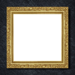 Fototapeta premium gold frame on Dark grey black slate background or texture.