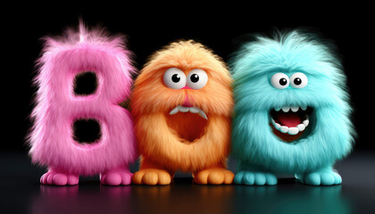 group of cute monster in a raw. created by generative AI technology.