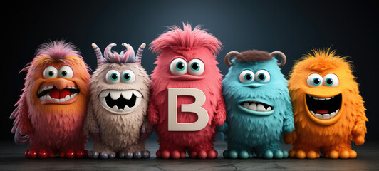 group of cute monster in a raw. created by generative AI technology.