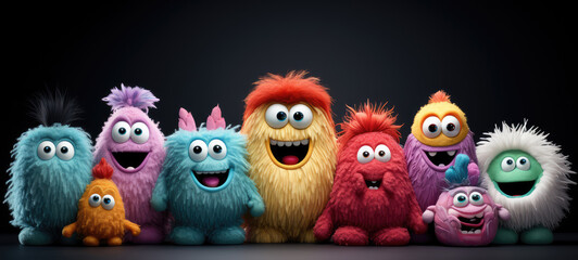 group of cute monster in a raw. created by generative AI technology.