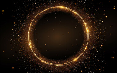 Golden glitter sparkle particle circular frame background