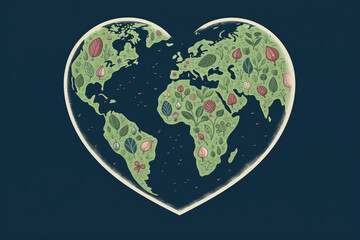 Heart shaped Earth - love our earth, Earth Day concept.