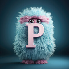 crazy mad funny cute tiny Monster In the form of the capital letter P, generative AI illustration
