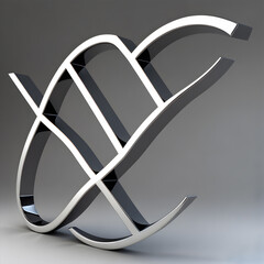 Unique 3D Shape Symbol Silver Metal On Dark Grey Background For Logo