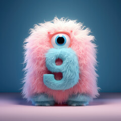 crazy mad funny cute tiny Monster In the form of the number 9, generative AI illustration
