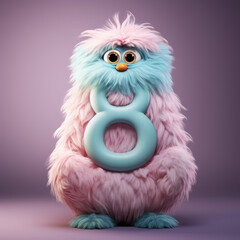 crazy mad funny cute tiny Monster In the form of the number 8, generative AI illustration