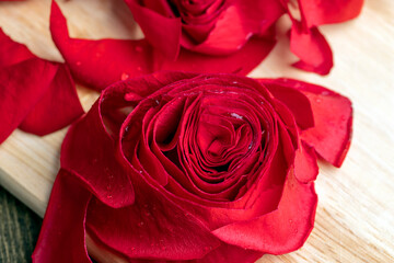 A beautiful red rose cut into pieces