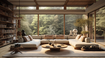Fototapeta premium Living room designed in the Japanese style