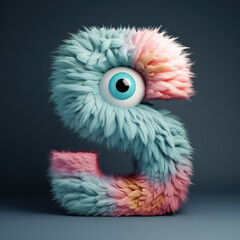 crazy mad funny cute tiny Monster In the form of the capital letter R, generative AI illustration