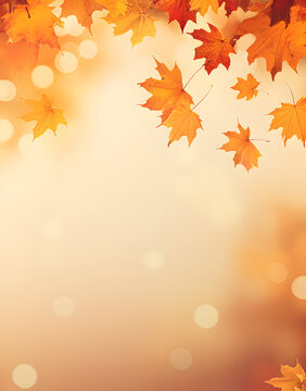 Flying fall maple leaves on defocused fall background. Falling leaves, seasonal banner with fall foliage. Generative AI