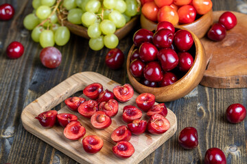 Sweet fresh cherries with other products