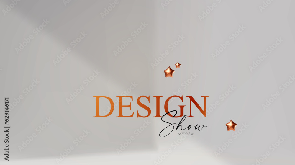 Wall mural 3d realistic product display design template. white scene with gold stars and shadows. elegant vecto