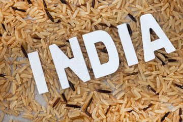 India written with lettering on a pile of rice