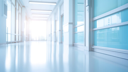 Blue abstract blurred background of a hospital corridor concept