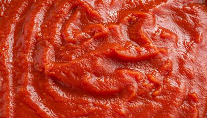 The texture of tomato paste. Ketchup background. Tomato sauce.