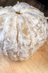 peeled ripe and juicy pomelo close-up, ripe pomelo