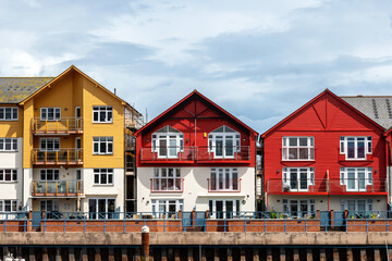 Fototapeta na wymiar Apartament houses at marina, Exmouth, Devon, Uk