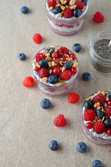 Chia pudding parfait with berries
