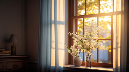 The light is shining from the window