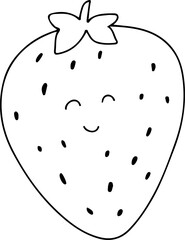 Cute fruit doodle berries. Nursery cartoon hand drawn coloring page element