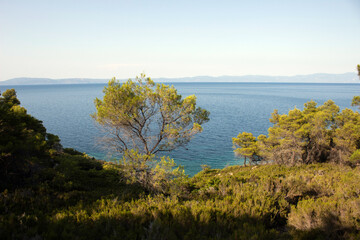 Nature landscape view of beautiful tropical beach and sea in sunny day. Beach sea space area