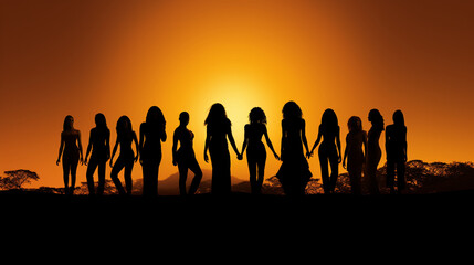 A series of silhouettes of women standing strong, expressing resilience and empowerment 