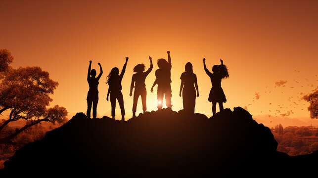 A series of silhouettes of women standing strong, expressing resilience and empowerment 