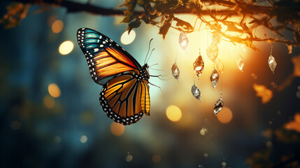 A visual metaphor of a butterfly emerging from a cocoon, representing transformation and freedom  - obrazy, fototapety, plakaty