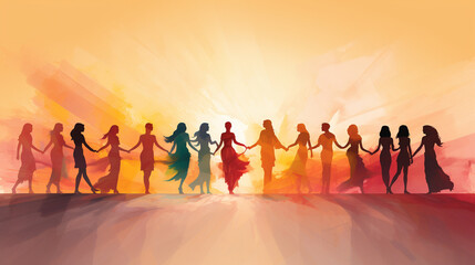 An evocative illustration of women holding hands to create a circle of strength against violence 