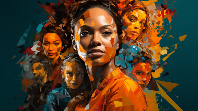 A digital mosaic of women from diverse cultures and backgrounds, united against violence 