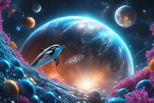 Dolphin in the universe. Generative AI  