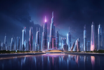 Fototapeta na wymiar Dream city in the future or futuristic city skyline landscape.