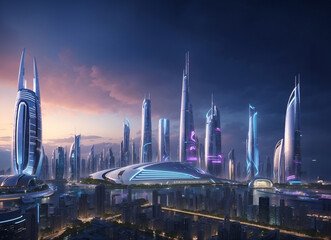 Dream city in the future or futuristic city skyline landscape.