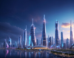 Naklejka premium Dream city in the future or futuristic city skyline landscape.