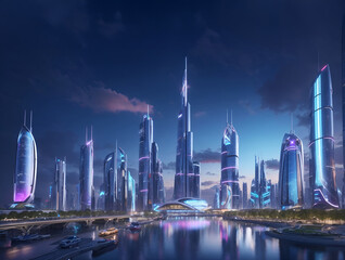 Fototapeta na wymiar Dream city in the future or futuristic city skyline landscape.