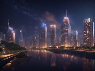 Obraz premium Dream city in the future or futuristic city skyline landscape.