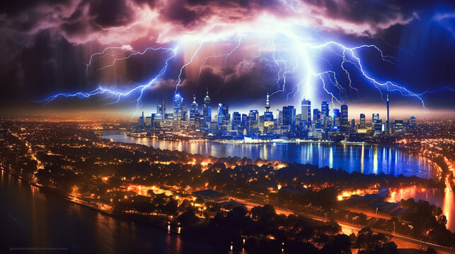 街を襲う雷