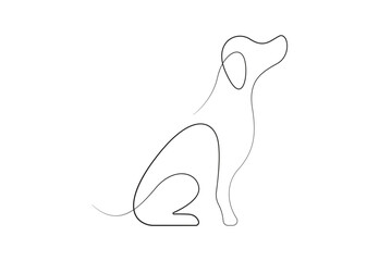 Dog silhouette of one line art vector illustration. Premium vector.