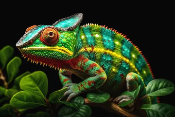 Tuinposter Yemeni chameleon isolated on large wood. generative Ai © lovelyday12