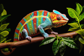 Yemeni chameleon isolated on large wood. generative Ai