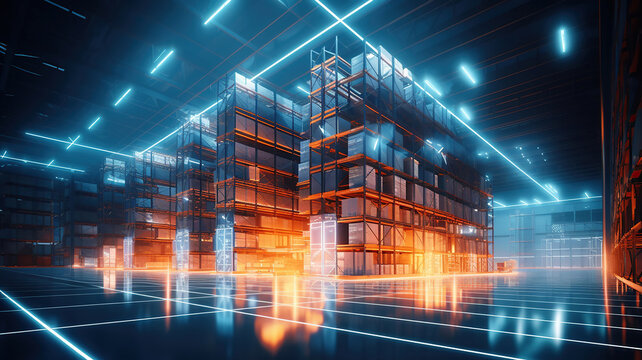 Modern warehouse of the future equipped with lasers