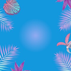 Tropical and palm leaves in vibrant bold gradient holographic neon colors. Concept art. Minimal surrealism summer background