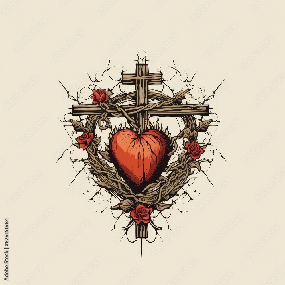 Poster the sacred heart, a heart with a cross on the background