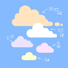 simple flat cloud database icons, isolated vector illustration.