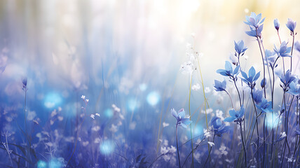 Beautiful summer or spring meadow with blue flowers. Wild nature landscape.GenerativeAI.