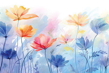 Fototapeta na wymiar Flower watercolor art background vector. Wallpaper design with floral paint brush line art. leaves and flowers nature design for cover, wall art, invitation, fabric, poster, canvas print.GenerativeAI.