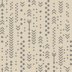 Naklejka premium Seamless pattern with arrows and geometric shapes - circles, monochrome colors, grey colors. Suits as fabric print, background, wallpaper, all parts are editable.