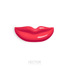 Vector 3d render red lips, isolated on white background. Beauty icon. Vector illustration for postcard, icons, poster